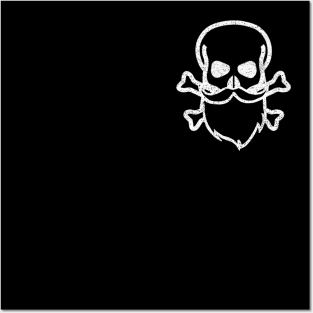 Skull and Beard Pocket Logo - White Posters and Art